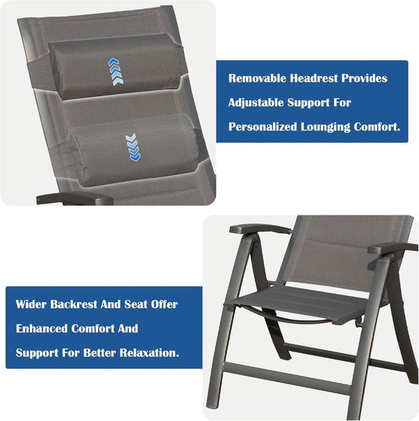 English Elm Patio Folding Chairs Set Of 2 - Lightweight, Ergonomic, Padded Textilene For Ultimate Outdoor Comfort W1859P321619-GIGA