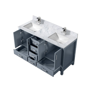 English Elm Dark Grey 60in Double Bath Vanity with Carrara Marble Top, Chrome Faucet, Soft-Close Drawers & Ample Storage B2731P259077