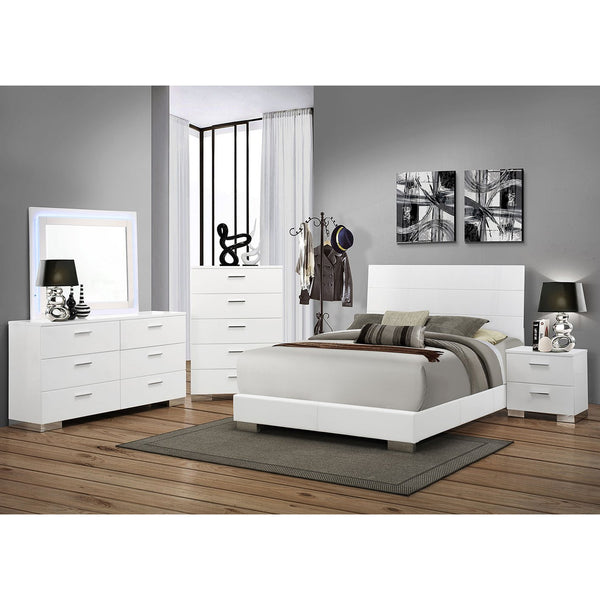 English Elm Dulcey White High Gloss 5-Piece Queen Bedroom Set - Contemporary Design & Ample Storage Solutions B062S01341