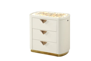 English Elm La Pierre Luxurious 4 Pc King Upholstered Bedroom Set With Gold Accents And Ambient Lighting B009S02121