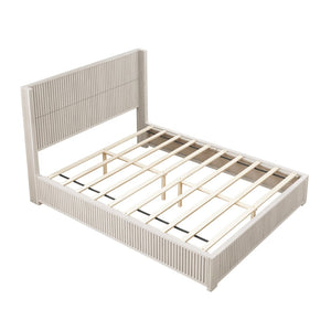 English Elm Solid Rubberwood Queen Platform Bed Low Profile Grain Veneer Frame No Box Spring W1716S00040
