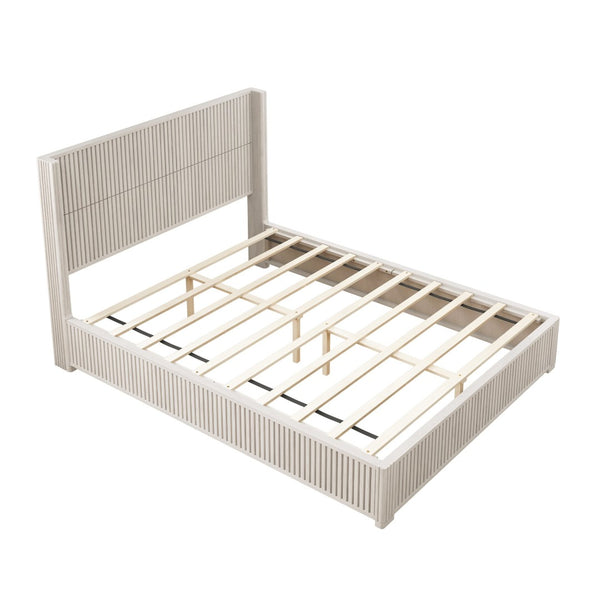 English Elm Solid Rubberwood Queen Platform Bed Low Profile Grain Veneer Frame No Box Spring W1716S00040