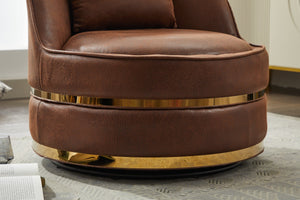 English Elm Swivel Velvet Accent Chair Brown — 360° Padded Barrel Club Chair with Stainless Steel Base, Cozy Durable W2915P234014