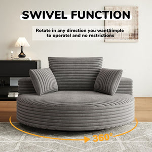 English Elm 55''l 55'l Faux Rabbit Fur Corduroy Swivel Lounge Chair Cloud Foam Seat for Bedroom Grey W834S00449
