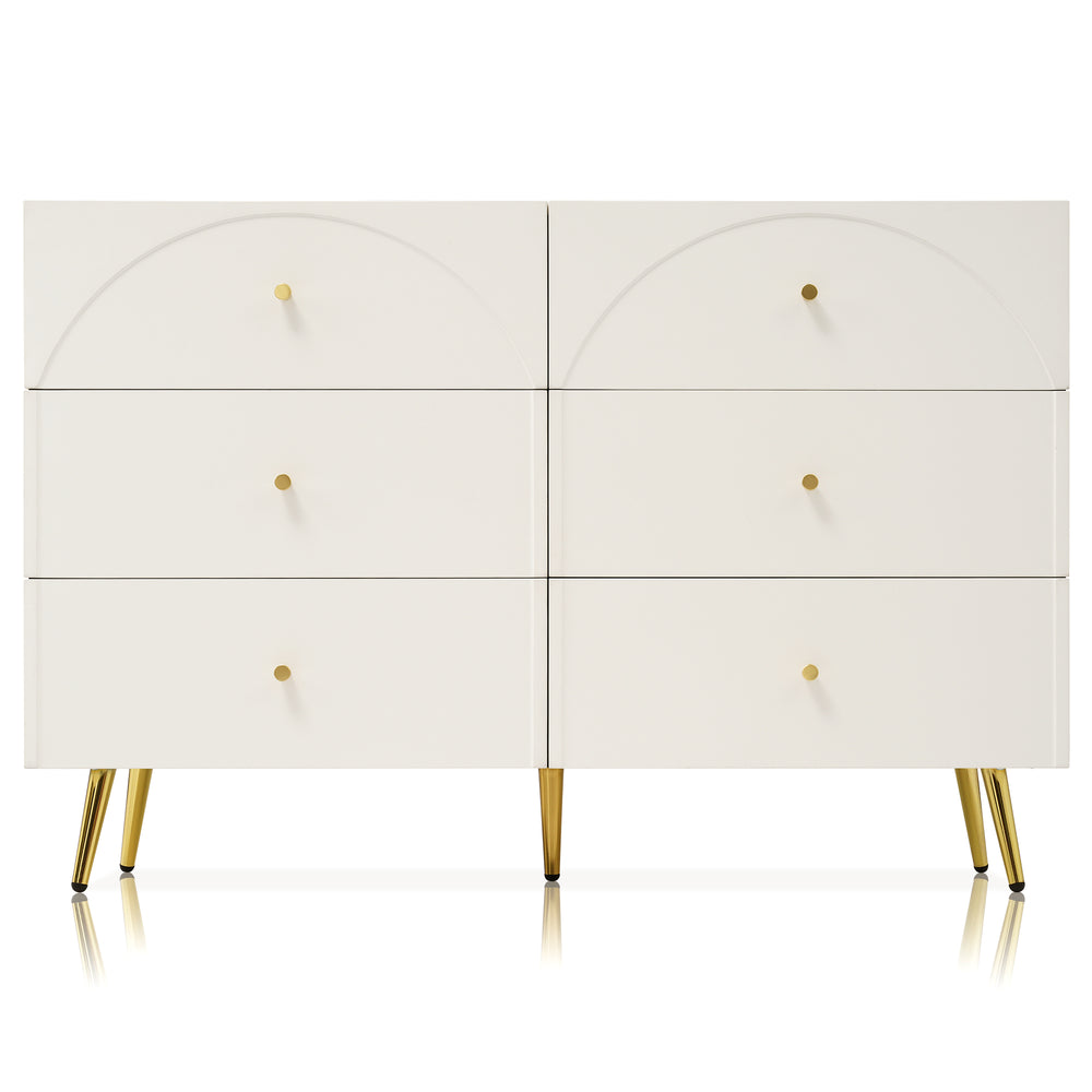 English Elm Modern metal-foot six-drawer two-door dining cabinet with wood finish, durable storage for kitchen & living room W2565P248231