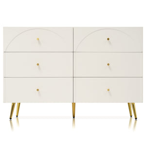 English Elm Modern metal-foot six-drawer two-door dining cabinet with wood finish, durable storage for kitchen & living room W2565P248231