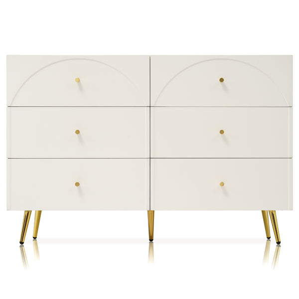 English Elm Modern metal-foot six-drawer two-door dining cabinet with wood finish, durable storage for kitchen & living room W2565P248231