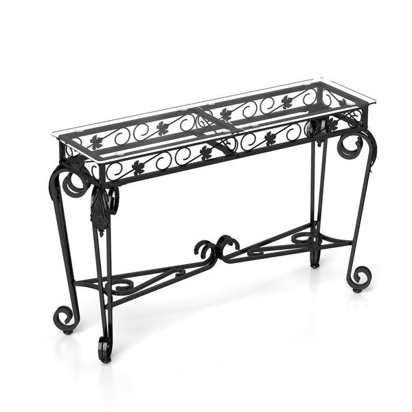 English Elm Modern Fancy Glass & Metal Console Table for Entryway — Black Tempered Glass, Sturdy Storage, Easy Assembly W2167P220519