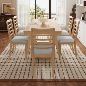 English Elm 7 Piece Farmhouse Dining Set Oak Veneer Extendable Table Six Upholstered Chairs Beige,Natural N752S000090N-1