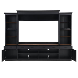 English Elm Farmhouse Mid-century Entertainment Center Walnut Black with Wine Rack for Living Room Black + Dark Walnut N721S000046B-1