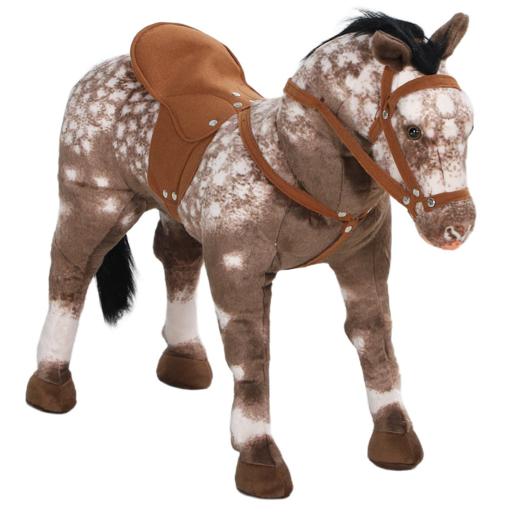 English Elm Qaba Plush Ride on Pony Toy with Saddle Stirrups and Neighing Sound for Kids W2225P249773