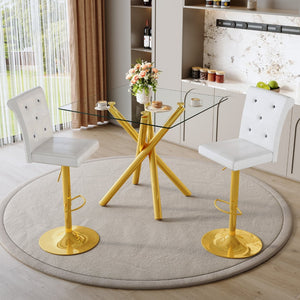 English Elm Modern Glass Pub Set with Gold Chrome Base and White Swivel Stools for Home Bar W3875S00036