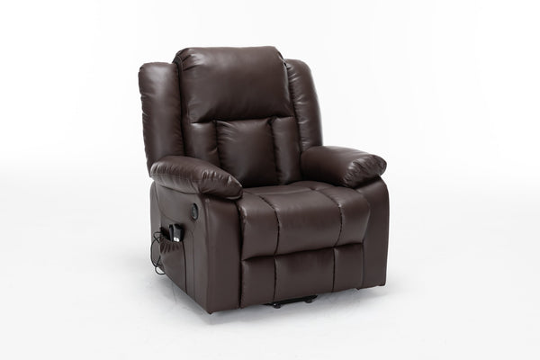 English Elm Electric Power Massage Recliner with Heating & USB Charging, PU Leather, Extra-Dense Cushion Comfort Dark Brown B205S00068