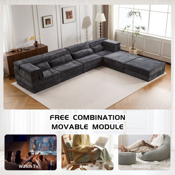 English Elm Compression Modular Sofa Bed - Oversized 4-Seater, No Assembly, Adaptable Designs For Any Space W3723S00041