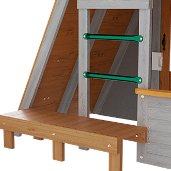 English Elm Large Two Story Wooden Kids Outdoor Playhouse with Lookout Telescope Sandbox and Ramp W2992S00003