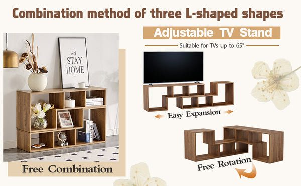 English Elm 2 Pieces Cube TV Stand with Adjustable 55–80" Length, Six Open Shelves, Modern Minimalist Storage and Durable MDF Design Natural Wood W3226P298393