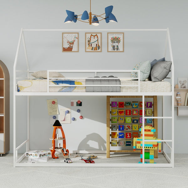 English Elm Metal Twin over Twin Bunk Bed Sturdy Heavy-Duty Frame with Silent Slats, 13" Guardrail & Ladder White W1935P330798