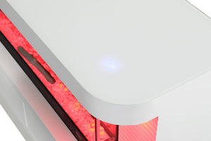 English Elm Contemporary TV Stand with Built-In Electric Fireplace, Heater, Glass Shelves & Modern Mixed-Material Finish White 75 L x 20 W x 33 H B2741P398851