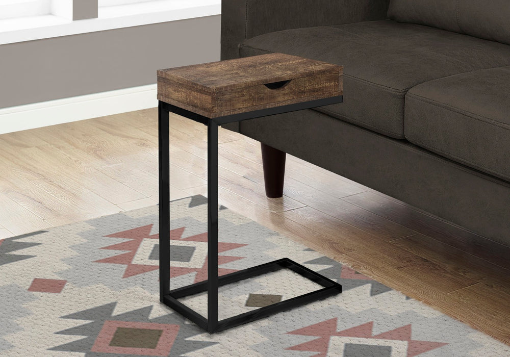 English Elm Accent C-shaped Sofa Side Table with Storage Drawer Grey Wood Grain Modern B2710P219278