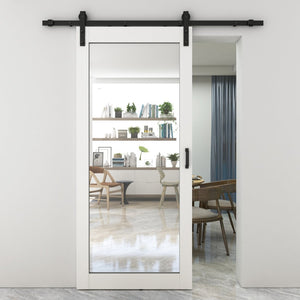 English Elm 30 in Matte Black Steel Sliding Barn Door Frosted Glass Privacy Panel with Hardware White B2763P483226