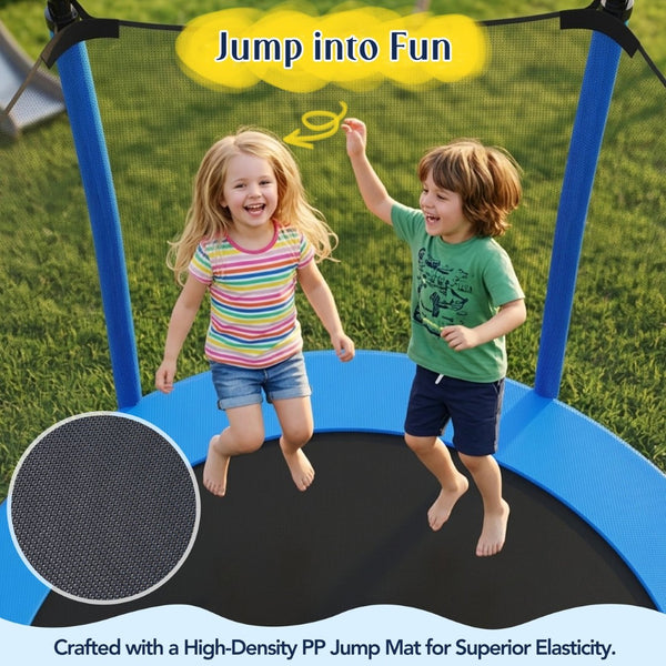 English Elm [without Basketball Hoop] 5.5 Ft Kids Trampoline with Safety Net and Foam Padded Poles Blue N739P443065C