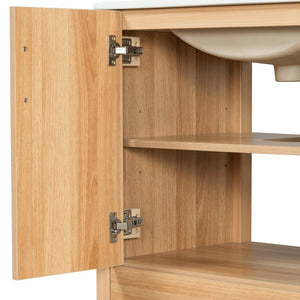 English Elm 36" Wood Bathroom Vanity Cabinet with Solid Frame, Ceramic Sink, Soft-Close Doors & Organized Drawers N729P321351N