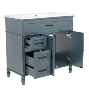 English Elm 36" Modern Bathroom Vanity with Ceramic Sink, Solid Wood + MDF Frame, Sleek Freestanding Design Blue N725P195410C
