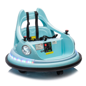 English Elm 12v Kids Ride on Bumper Car with 360 Spin Led Lights Bluetooth and Parental Remote Blue W1578P198508