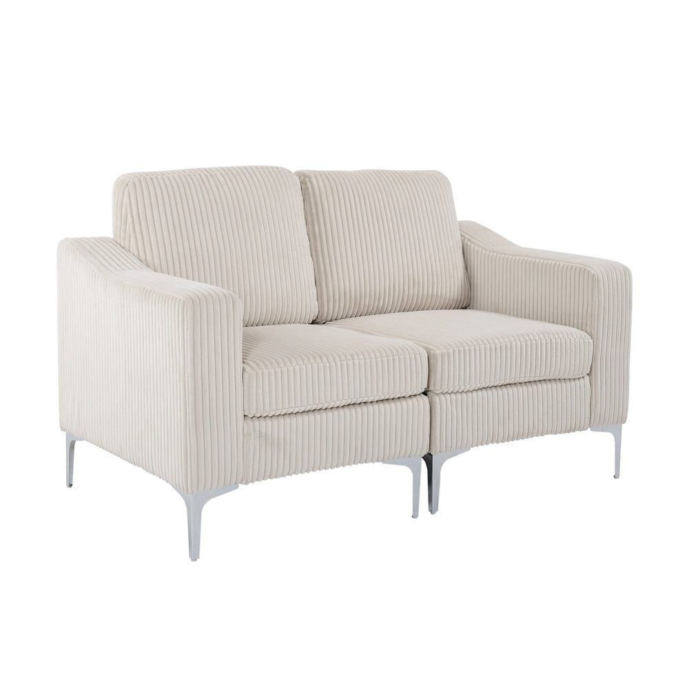 English Elm Modular Corduroy Two-Seater Sectional Sofa with Steel Legs, Pocket Springs & Solid Wood Frame Gray W3098S00027