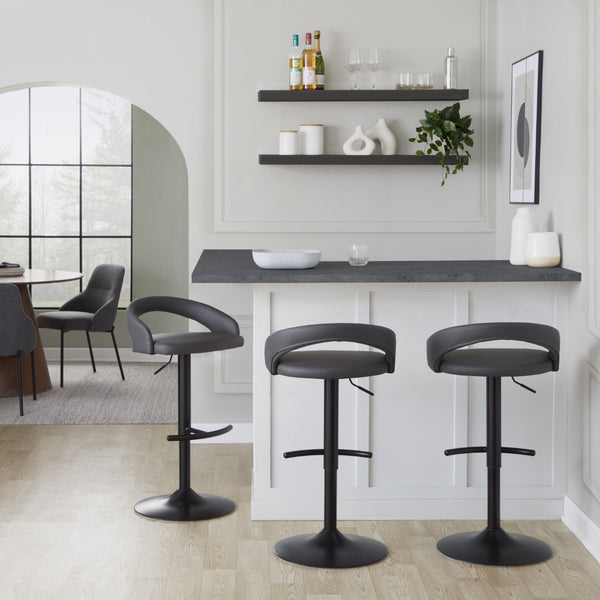 English Elm Adjustable Swivel Barstools Set of 3 Faux Leather Industrial Kitchen Counter Seating B202S02043