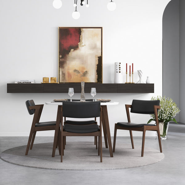 English Elm Ashcroft Furniture - Edwin Mid Century Modern Dining Chairs Set of 2 – Black Vegan Leather, Solid Wood, Cushioned Comfort B183P232028