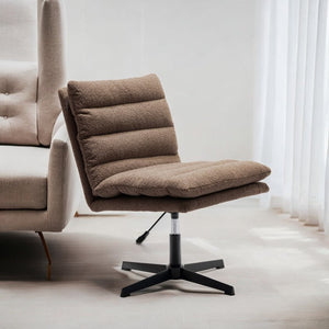 English Elm Brown Teddy Fabric Swivel Accent Chair — Plush Mid-Century Lounge Seat, Wide Curved Back Comfort W1164P239089