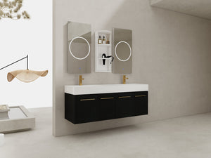 English Elm 60 Inch Wall-Mounted Bathroom Vanity With Double Resin Sink & Stylish Storage Rack, Easy Assembly W999S00372