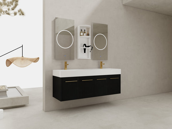 English Elm 60 Inch Wall-Mounted Bathroom Vanity With Double Resin Sink & Stylish Storage Rack, Easy Assembly W999S00372