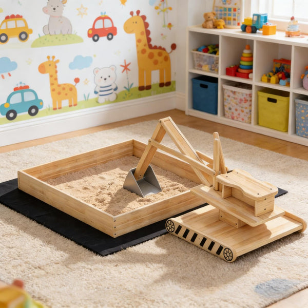 English Elm Kids Outdoor Wooden Sandbox with Rotating Digger Arm Fir Wood Backyard Play Set T3971P486881