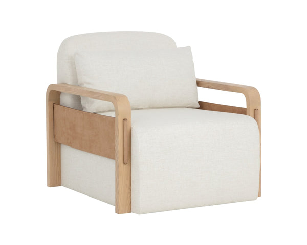 Sunpan OTSO Swivel Lounge Chair - Sculptural Ash Wood with Geralt Linen & Nubuck Leather for Comfort 112679