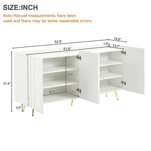 English Elm ON-TREND Luxurious Modern Shoe Cabinet with Gold Accents and 4 Adjustable Shelves for Versatile Storage White N721P191139K