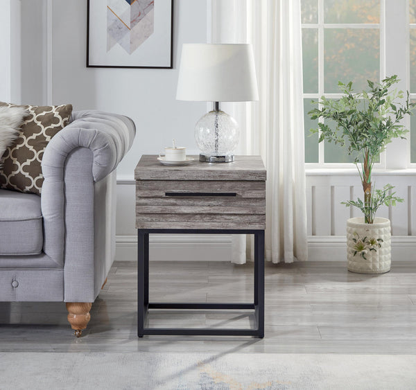 English Elm Celestial Modern Storage End Table with Drawer and Metal Base — Durable MDF Veneer Accent Nightstand Gray T2574P163351