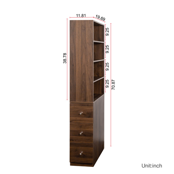 English Elm 70.87" H Modern Tall Storage Cabinet With 4 Open Shelves & 3 Drawers - Ideal For Living Room & Office W331P281206