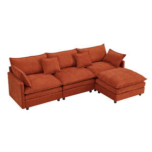 English Elm 105" L-shaped Chenille Sectional with Ottoman Pocket Spring Living Room Sofa Dark Orange W1097S00289