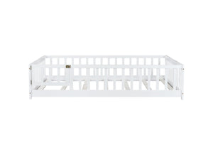 English Elm Twin Solid Rubberwood Floor Bed with Full Perimeter Safety Rails for Toddler Rooms White W504P296786