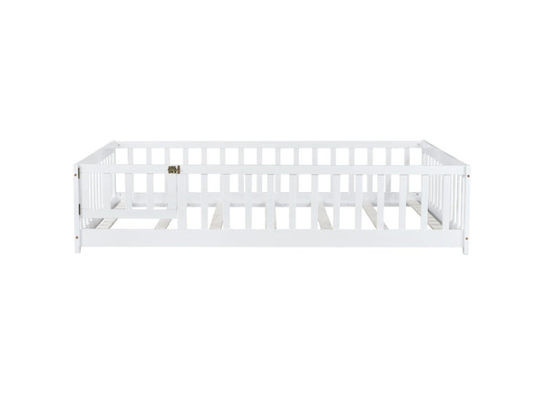 English Elm Twin Solid Rubberwood Floor Bed with Full Perimeter Safety Rails for Toddler Rooms White W504P296786