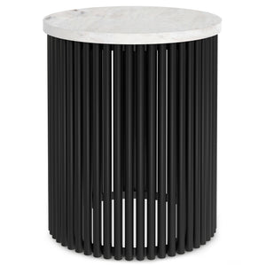 English Elm Demy White Marble Accent Table with Black Slatted Metal Base, Compact Round End Table, 21" H B136P159934