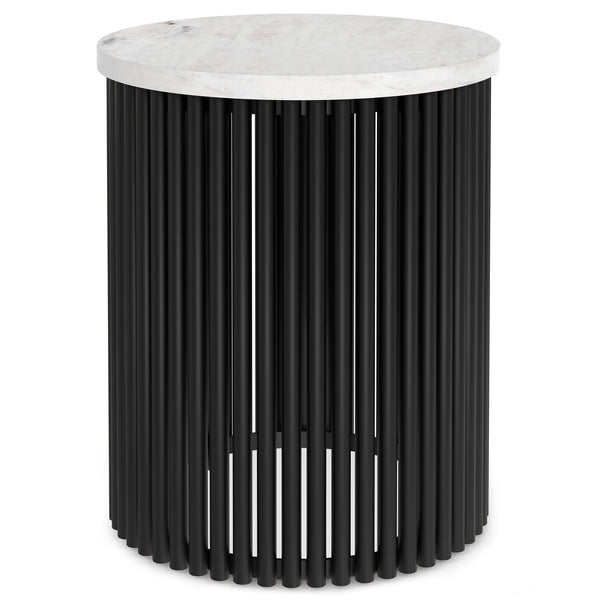 English Elm Demy White Marble Accent Table with Black Slatted Metal Base, Compact Round End Table, 21" H B136P159934