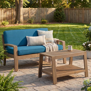 English Elm 2-piece Outdoor Acacia Wood Loveseat Set with Water-resistant Cushions for Patio Decks 57976.00SETFGRY_57976.00SETCUSH-DTSKIN