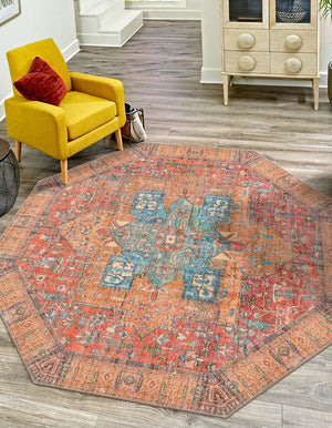 Unique Loom Timeless Peter Machine Made Abstract Rug Rust Red, Blue/Green/Gold/Olive/Orange/Yellow/Light Blue/Light Green/Light Brown/Ivory 7' 7" x 7' 7"