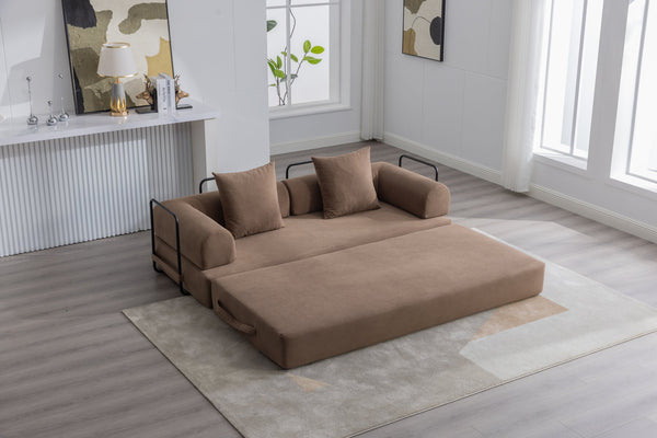 English Elm UNITED modular foldable sofa with metal frame, corduroy upholstery, side pocket & quick assembly convenience Brown W1568P375636