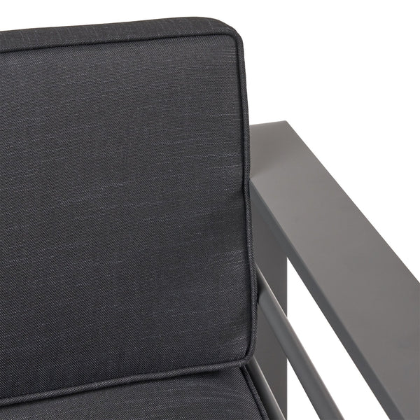 English Elm Christopher Knight Home® - CAPE Coastal Aluminum Outdoor 4-Piece Chat Set with Tempered Glass Table, Ergonomic Comfort and Space-Saving Style Gray CAPECORAL4PCSG