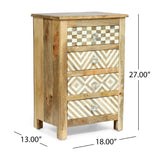 Christopher Knight Home® - Noble House - Sandia Handcrafted Boho 4 Drawer Mango Wood Nightstand, Natural And White