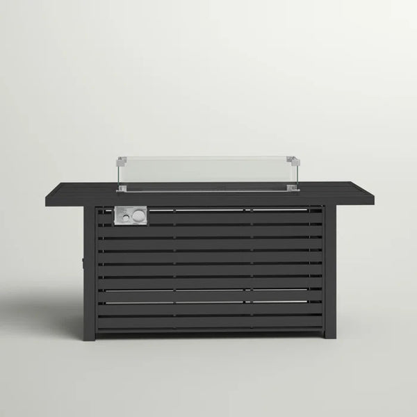 English Elm 24" Steel Propane Fire Pit Table with Cover — 50,000 BTU, push-button ignition, glass beads, weatherproof design B120S00046